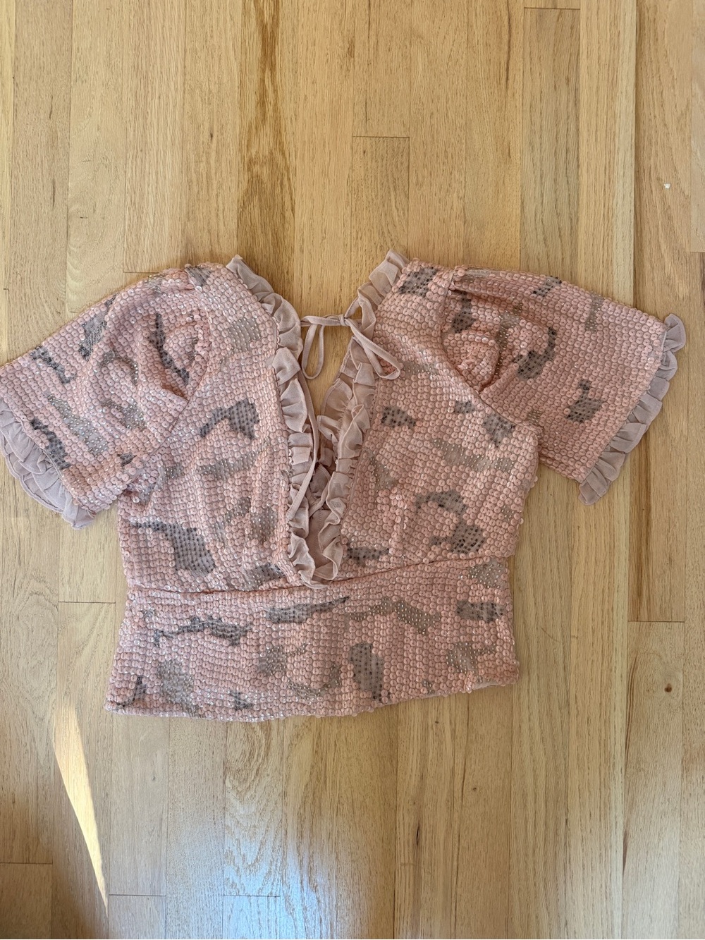 Anthropologie Pink Ruffle Button-Front Top - Picture 3 of 5